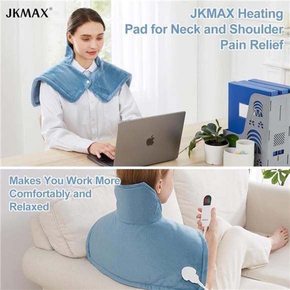 Large Neck Heating Pad with 10 Heat Settings ｜ 6 Timer Settings Auto Off（Blue） - Picture 2 of 6